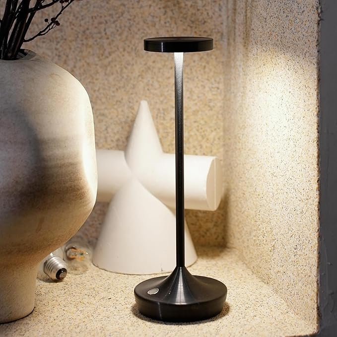 LED Cordless Table Lamp Rechargeable，Outdoor Battery Operated Desk Lamp Touch 3 Color Dimming Portable Waterproof Night Light for Patio/Restaurant/Dining/Home (Black)
