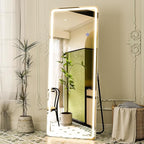 GLSLAND LED Full Length Mirror 64" x 21" Floor with Stand Wall Mounted Hanging Full Body Mirror with Lights Free Standing for Bedroom Living Room Bathroom, White