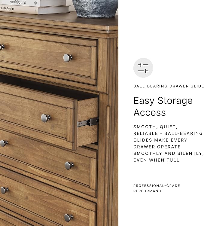 Signature Design by Ashley Glarrison Farmhouse 5-Drawer Chest with Felt-Lined Top Drawer and Easy Glide for Bedroom, Light Brown