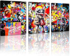 Novatique Banksy Wall Art Colorful Graffiti Canvas Wall Decor Banksy Prints Street Painting Artwork Mural Pop Art Decor for Living Room Bedroom,12" x 16" x 3Pcs