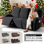 VANSOFY Recliner Couch Cover, 8-Pieces Stretch Recliner Sofa Cover Soft Jacquard Reclining Slipcover Furniture Protector with Elastic Bottom for Kid, Pets(3 Seat,Black)