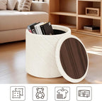17" Foldable Boucle Round Storage Ottoman,Space-Saving Footrest/Seating/Coffee Table for Small Apartments,Dorms & Bedrooms-White