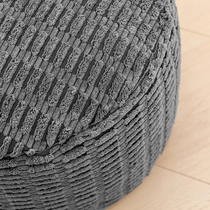 Stuffed Pouf Ottoman with Modern High-Density Foam Faux Fur Poufs Pouf Stool Round Foot Stool Cushion Storage Ottoman 20 * 12''Floor Poufs Ottoman Foot Rest for Living Room (Dark Grey)