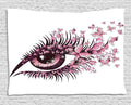 Ambesonne Butterflies Tapestry, Female Eye Eyelashes Mascara Stare Party Makeup Animal Print, Wide Wall Hanging for Bedroom Living Room Dorm, 80" X 60", Pale Pink Purple