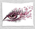 Ambesonne Butterflies Tapestry, Female Eye Eyelashes Mascara Stare Party Makeup Animal Print, Wide Wall Hanging for Bedroom Living Room Dorm, 80" X 60", Pale Pink Purple