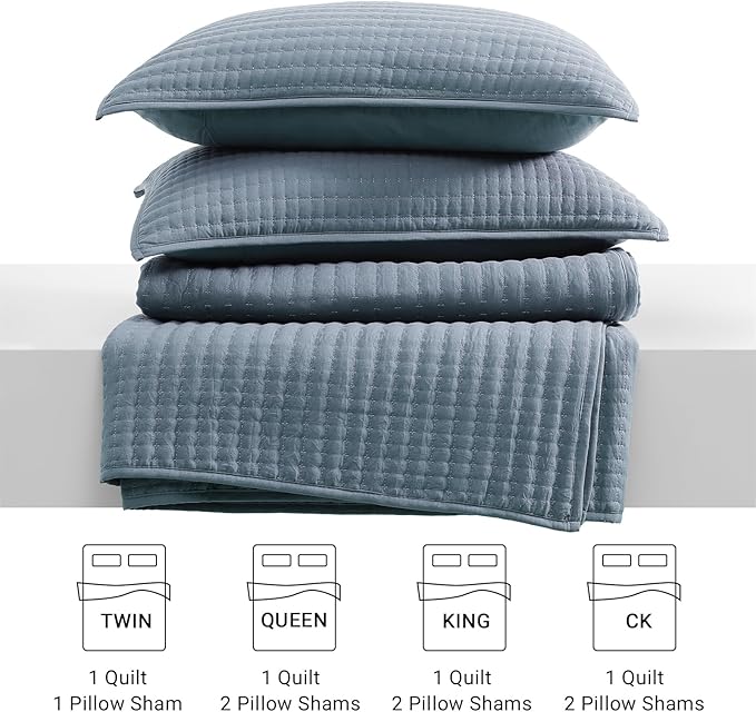 WRENSONGE King Size Quilt-3 Pieces Lightweight Bedspreads Oxford Blue King Quilt Bedding Set for All Seasons, Soft Summer Coverlet with 2 Pillow Shams Suitable for Bed, Couch, Quilt Blanket