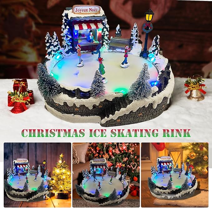 Christmas Village House Collectible Building Christmas Decor Estatua de la cabaña del Pueblo navideño Home Decoration Snow Globe Display Skating Pond Animated Theme Park with 8 Music (M)