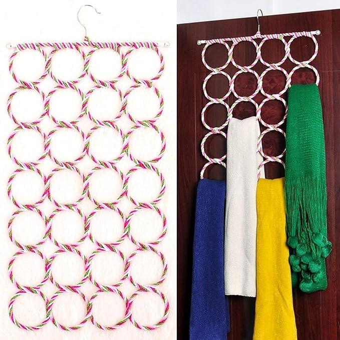 Super Z Outlet Foldable 28 Ring Hole Slots Space Saving Clothing Closet Hanger Scarf, Ties, Belts, Socks Organizer for Home Bedroom, Bathroom, Living Room (Multicolor) (Pack of 2)