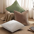 decorUhome Spring Chenille Soft Cozy Throw Pillow Covers 20x20 Set of 2, Modern Farmhouse Boho Velvet Decorative Pillow Cases with Stitched Edge for Couch Sofa Bed Home Decor, Brown