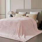 Oversized King Fleece Blanket 120x120 Inches, Seamless Soft Cozy 3D Jacquard Flannel Blanket 10'x10' Extra Large for Bed, Sofa, Couch, Travel & Camping, California King Throw, Pink Leaf