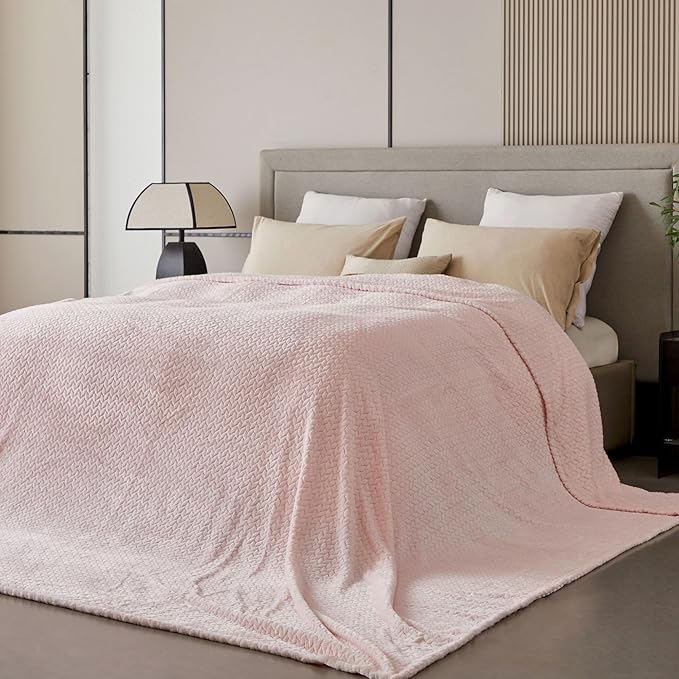 Oversized King Fleece Blanket 120x120 Inches, Seamless Soft Cozy 3D Jacquard Flannel Blanket 10'x10' Extra Large for Bed, Sofa, Couch, Travel & Camping, California King Throw, Pink Leaf