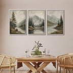 MUDECOR Framed Wall Art Print Set Mountain Landscape Nature with Trees, Lake, and Mountains, Rustic Illustrations Modern Art Decorative Colorful for Living Room, Bedroom, Office - 24"x36"x3 White