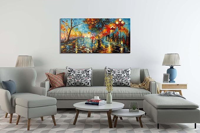 Alenoss 3D Oil Paintings 48x24 Inches Hand Painted Abstract Landscape Romantic Canvas Wall Paintings Home Decorations Texture Framed Wall Art for Living Room Bedroom Wall Decor Ready to Hang