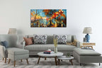 Alenoss 3D Oil Paintings 48x24 Inches Hand Painted Abstract Landscape Romantic Canvas Wall Paintings Home Decorations Texture Framed Wall Art for Living Room Bedroom Wall Decor Ready to Hang