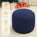 Round Stuffed Pouf Ottoman for Foot Rest, Storage Ottoman Pouf Foot Stool Cushion, Faux Fur Poufs with Foam Chunk Filling, 20 X 15 Inch Floor Chair for Living Room Bedroom Home Decor, Navy Blue