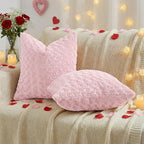 FUTEI Pink Decorative Throw Pillow Covers 12x20 Inch Set of 2,Soft Solid Rose Swirl Textured Lumbar Pillow Case,Valentine's Day Decor for Couch Living Room