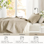 Comfort Spaces King Quilt Set Modern Reversible Plaid Coverlet King Bedding Set Cozy Quilted Winter Layer, All Season Lightweight Soft King Size Quilt, Kienna, Cal King Beige 3 Piece