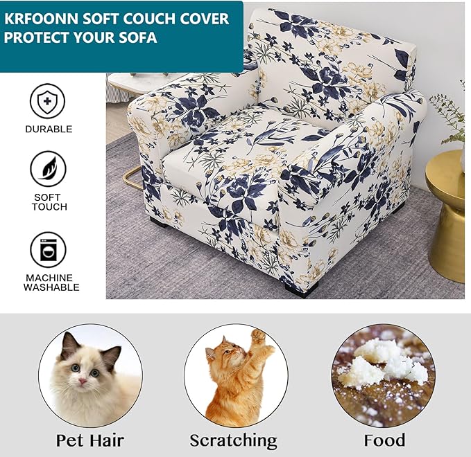 KRFOONN 2 Piece Chair Covers Printed Sofa Covers Couch Covers Washable Armchair Sofa Couch Slipcover Furniture Protector with Elastic Bottom for Living Room (Armchair, 27), Small