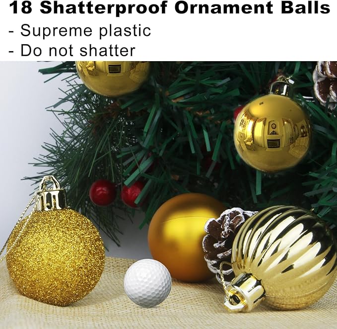Gold 3.2" Large Christmas Balls - Christmas Tree Decoration Ornaments Shatterproof Hanging Balls for Birthday Halloween Holiday Wedding Decorations Set of 18pcs