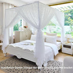 AIKASY Elegant Lace Princess 4-Poster Bed Canopy Mosquito Net - Romantic Wedding Bridal Bedroom Decor, Kids Room Bed Curtain for Women Adults - (White-3,Twin)
