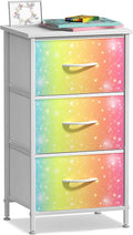 Sorbus Nightstand with 3 Drawers - Bedside Furniture & Accent End Table Chest for Home, Bedroom Accessories, Office, College Dorm, Steel Frame, Wood Top, Pastel Fabric Bins