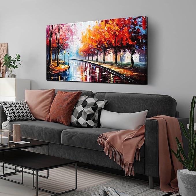 Canvas Wall Art for Living Room Bedroom Home Office Road Trees Landscape Picture Framed Canvas Prints Modern Artwork Ready to Hang Size 24x48