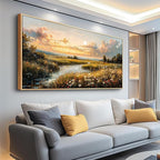 FUHAIHUA Wood Framed Canvas Wall Art For Living Room Wall Decor For Bedroom Office Wall Decoration Sunset Landscape Painting Farmhouse Pictures Artwork Room Aesthetic Home Decor 20x40 In
