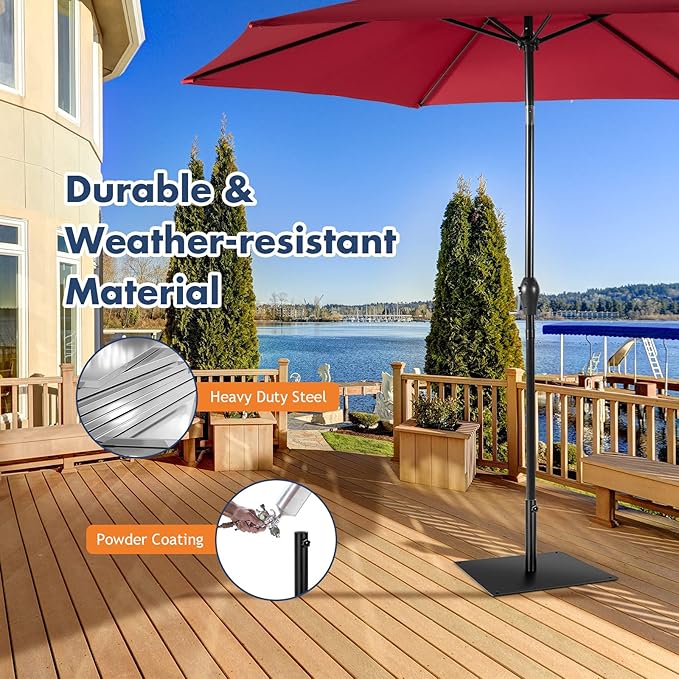 HAPPYGRILL 25" Patio Umbrella Base, 42 LBS Heavy Duty Umbrella Stand, Square Umbrella Base with Non-slip Pads, Tightening Knob & 2 Adapters