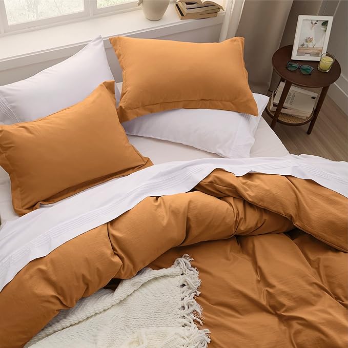 Bedsure Honey Ginger Duvet Cover Queen Size - 3 Pieces Prewashed Cotton-Like Extra Soft Bedding Set, Includes 1 Duvet Cover 90x90 Inches with Zipper Closure & 2 Pillow Shams, Comforter Not Included
