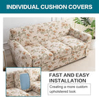 KRFOONN 4 Piece Printed Sofa Couch Cover for 3 Cushion Couches Stretch Sofa Slipcovers with 3 Separate Seat Cushion Covers Washable Furniture Protector with Elastic Bottom (Sofa, 57)