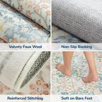 Lessymo Floral Washable Rugs 8x10, Faux Wool Soft Area Rugs for Living Room Bedroom, Boho Non-Slip Forest Stain Resistance Large Carpet for Dining Room Home Office, Beige Brown