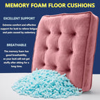 Floor Pillow Set of 2, Memory Foam Meditation Cushion, Floor Cushions for Adults Sitting, Large Square Seat Cushions for Yoga, Living Room, 20x20 Inch (Pink)