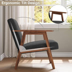 Mid Century Accent Chair, Upholstered Fabric Lounge Chair with Walnut Finish Frame for Living Room, Comfortable Sofa Chairs in Dark Gray