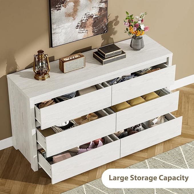GarveeHome 6 Drawer Dresser for Bedroom, Wide Wood Chest of Drawers Handle Free, Large Modern Dresser Storage Cabinet for Living Room, Hallway Entryway