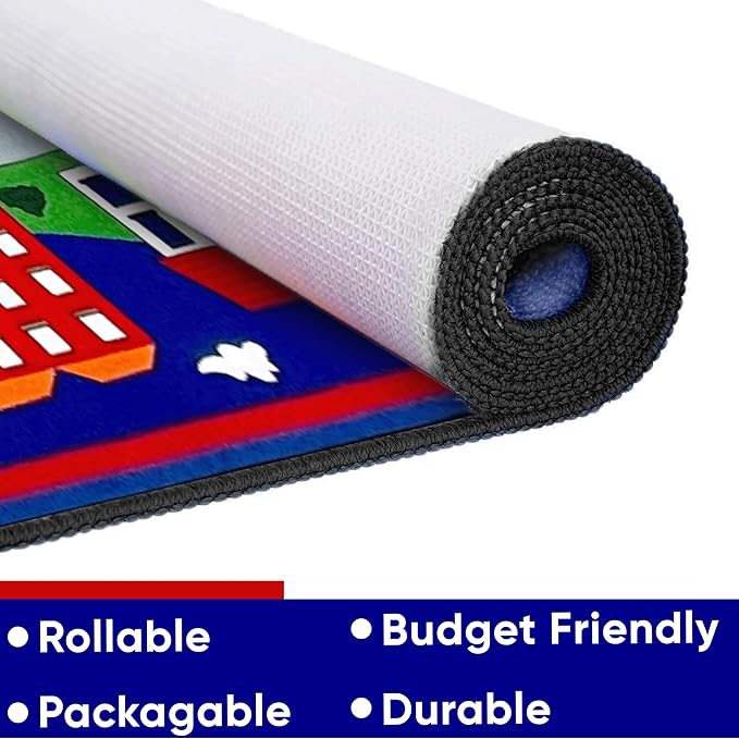 KIDCARPET.COM Around Town Play Mat Rug | Interactive Activity Carpet for Preschool Playroom Toy Car Track, 4' x 6'