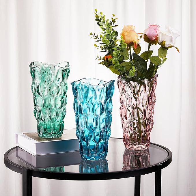 CEMABT Glass Vases for Flowers, Unbreakable 3.4 lb Morden Vases for Tables Centerpieces, Vintage and Clear Rose Large Vases Christmas Thanksgiving Gifts, Pink