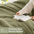 Comfort Spaces King Quilt Set Modern Reversible Plaid Coverlet King Bedding Set Cozy Quilted Winter Layer, All Season Lightweight Soft King Size Quilt, Kienna, Cal King Olive Green 3 Piece