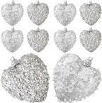 Silver Valentine's Day Heart Tree Ornaments 10Pcs Glitter Sequin Heart Shaped Baubles Decoration Valentines Pearl Foam Hanging Decor(2.36in)