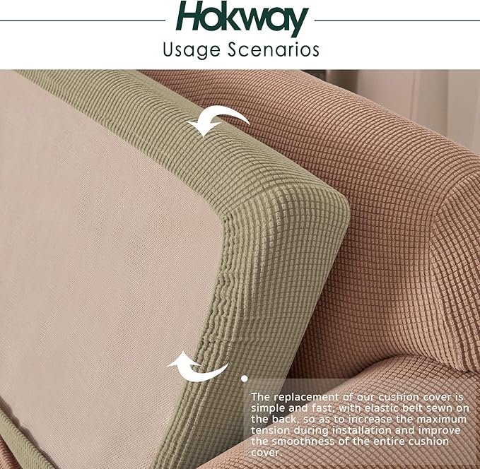 Hokway Stretch Couch Cushion Slipcovers Reversible Cushion Replacement Slipcovers Sofa Cushion Covers(Camel, 2)