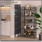 4NM No Assembly 5 Tiers Folding Bookshelf, 59.4" H Foldable Storage Shelves Vintage Bookcase Standing Racks Study Organizer Home Office - All Black