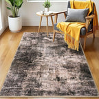 IOHOUZE Abstract Area Rug 3x5 Ft Washable Rugs for Entryway Indoor, Non Slip Kitchen Rug Printed Faux Wool Throw Rugs, Indoor Door Mat for Door Entrance Foyer Living Room, Brown/Rust