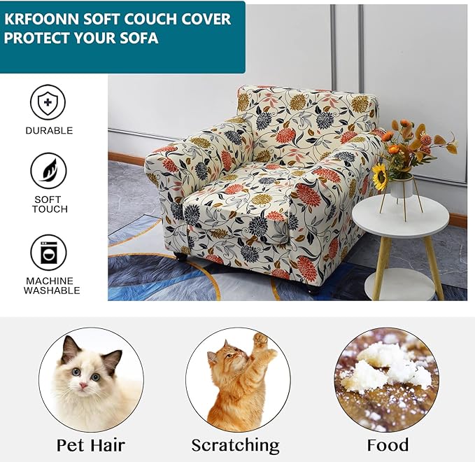 KRFOONN 2 Piece Chair Covers Printed Sofa Covers Couch Covers Washable Armchair Sofa Couch Slipcover Furniture Protector with Elastic Bottom for Living Room (Armchair, 01), Small