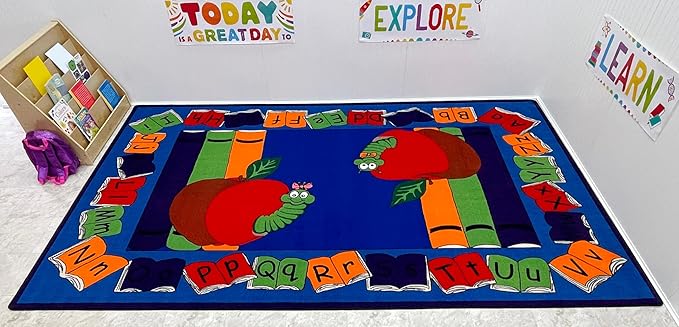 KIDCARPET.COM Book It Rectangle Classroom Rug | Bordered Area Rug for Preschool Daycare Learning, 7'6" x 12'