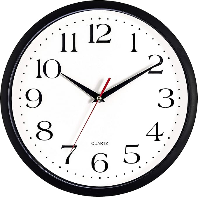 Bernhard Products Black Wall Clocks 2 Pack Silent Non Ticking - 12 Inch Quality Quartz Battery Operated Round Easy to Read Home/Office/Classroom/Business/Kitchen/School Clock