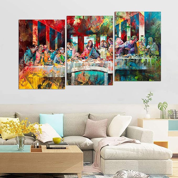Novatique 3 Piece The Last Supper Picture Wall Art Graffiti Canvas Wall Art Modern Religious Graffiti Picture Decor Jesus Poster Home Decor for Living Room Office, 24 ”x 36 ”x 3Pcs