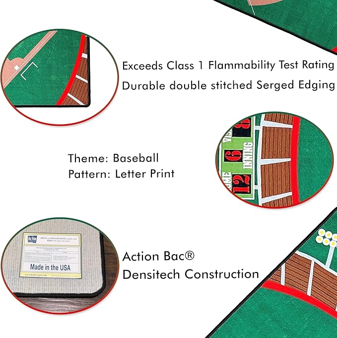 KIDCARPET.COM Baseball Stadium Decorative Classroom Rug | Modern Accent Carpet for Preschool Reading Corner Decor, 7'6" x 12'