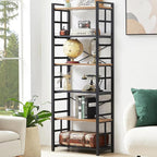 HOMBAZAAR 6 Tier Bookshelf,70 inch Tall Industrial Bookcase with Metal Frame and Open Shelves,Rustic Heavy Duty 6 Shelf Bookcase, Office Book Shelves for Living Room and Bedroom,Brown