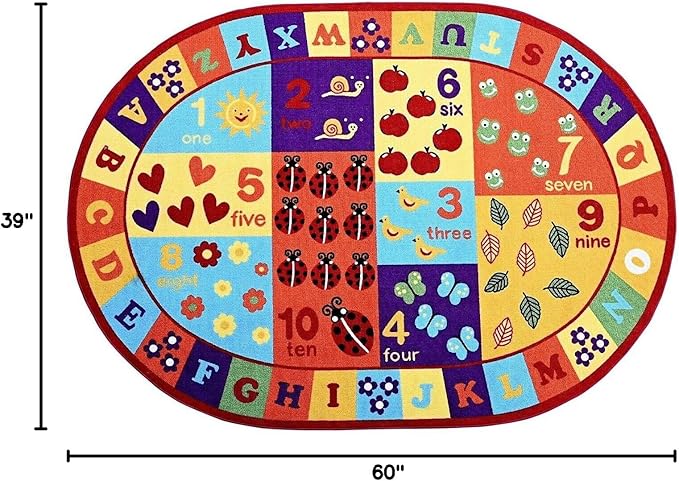 Furnish my Place 740 ABC with Numbers ABC Area Rug for Kids | Educational Alphabet Letter & Numbers | Nurseries Kindergarten | Play Area | Multicolor (3'3"x5' Oval)