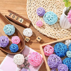 Patelai 36 Pcs Wicker Rattan Balls Decorative Balls for Vase Centerpiece Bowls Orbs Filler for Home Decor,4 Sizes(White, Pink, Green, Grey, Blue)