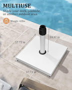 45lbs Patio Umbrella Base - Heavy Duty Outdoor Patio Market Umbrella Stand for Deck, Poolside, Balcony, Wind-Resistant Design, White